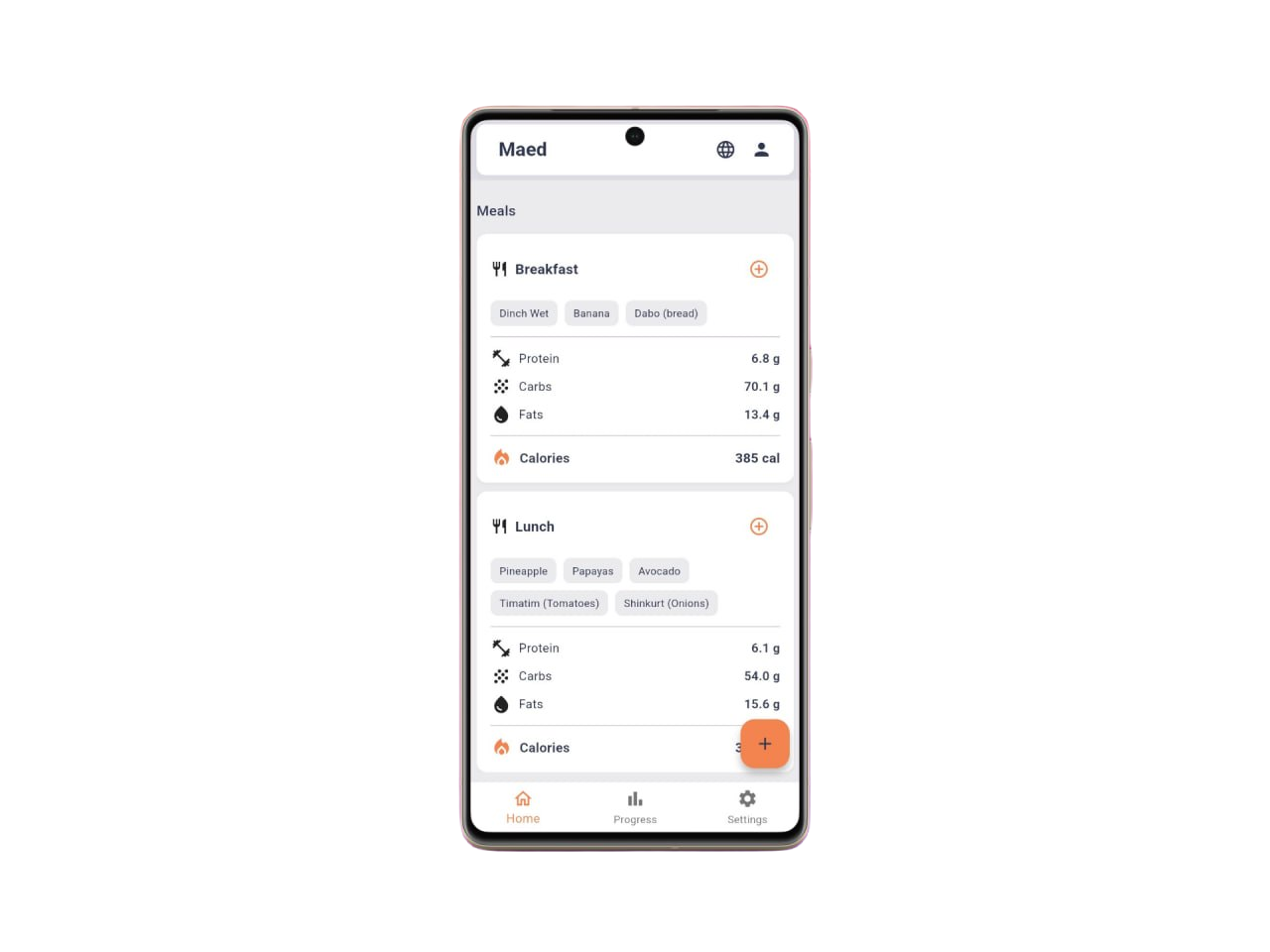 Maed meal log screenshot