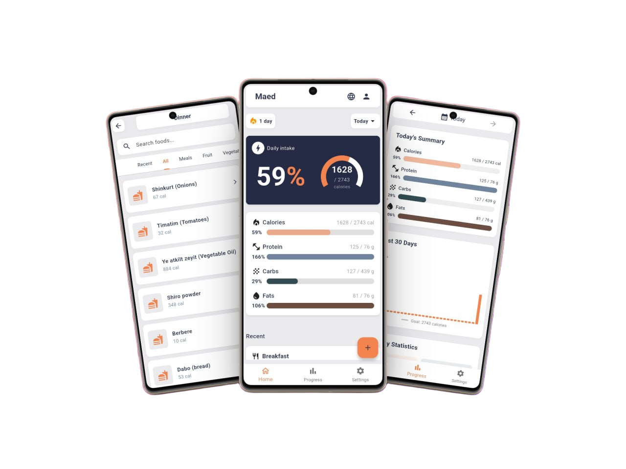 Three Maed app screens